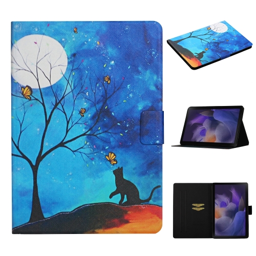 

For Samsung Galaxy Tab A9+ Colored Drawing Pattern Horizontal Flip PU Tablet Case with Sleep / Wake-up Function(Moonlight Cat)