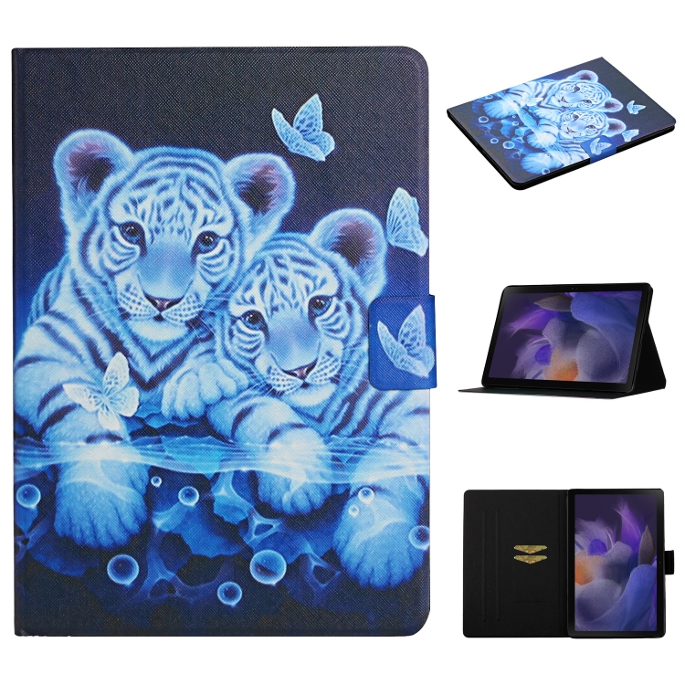 

For Samsung Galaxy Tab A9 Colored Drawing Pattern Horizontal Flip PU Tablet Case with Sleep / Wake-up Function(Tiger)