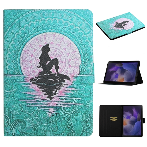 

For Samsung Galaxy Tab A9 Colored Drawing Pattern Horizontal Flip PU Tablet Case with Sleep / Wake-up Function(Mermaid)