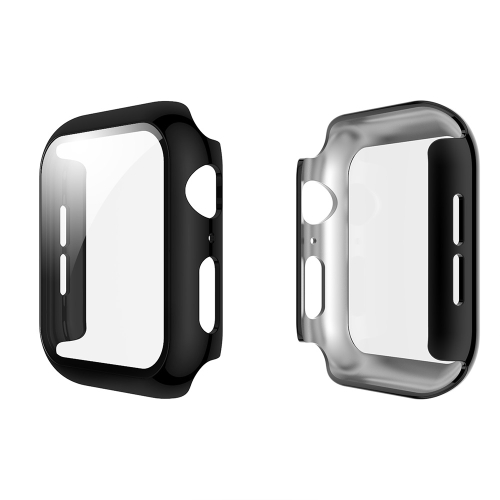 

For Apple Watch Series 5 & 4 44mm Electroplated PC Case + Tempered Film Integrated Protective Cover(Black)