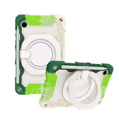 

For Samsung Galaxy Tab A9 Armor Portable Rotating Ring Holder Silicone Tablet Case(Colorful Green)
