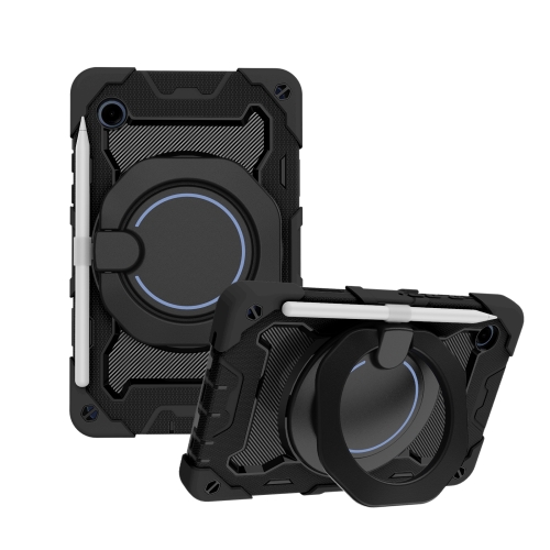 

For Samsung Galaxy Tab A9 Armor Portable Rotating Ring Holder Silicone Tablet Case(Black)
