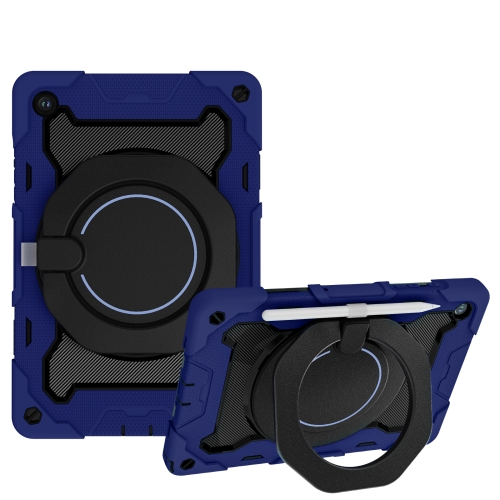 

For Samsung Galaxy Tab A9+ Armor Portable Rotating Ring Holder Silicone Tablet Case(Navy Blue)