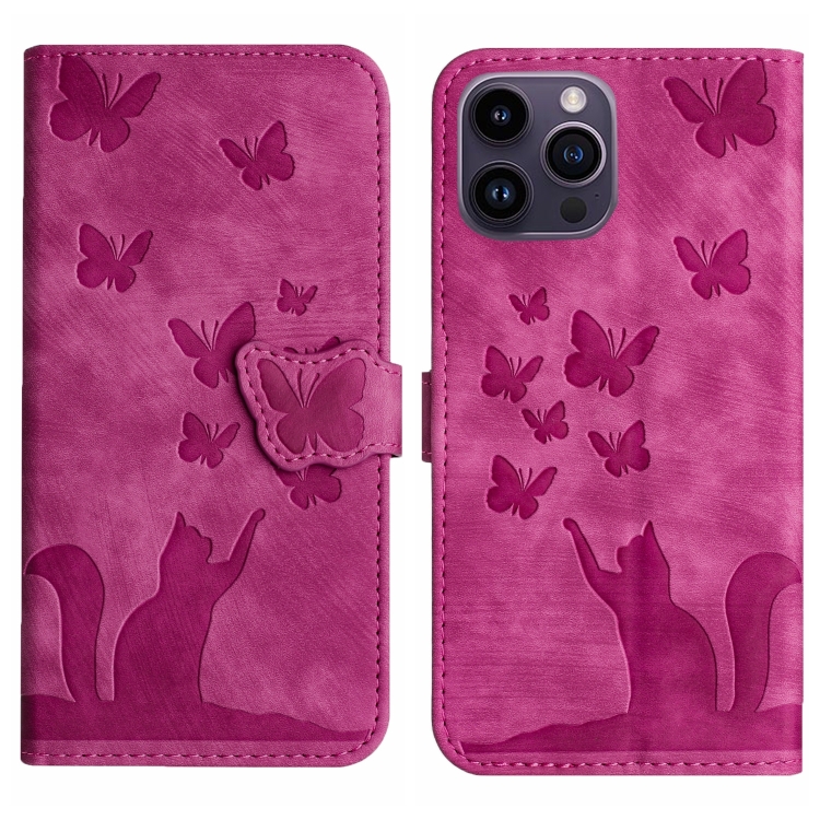 

For iPhone 15 Pro Max Butterfly Cat Embossing Flip Leather Phone Case(Pink)