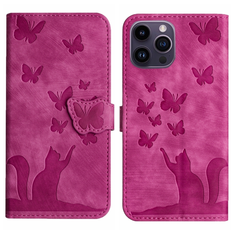 

For iPhone 13 Pro Max Butterfly Cat Embossing Flip Leather Phone Case(Pink)