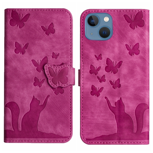 

For iPhone 13 Butterfly Cat Embossing Flip Leather Phone Case(Pink)