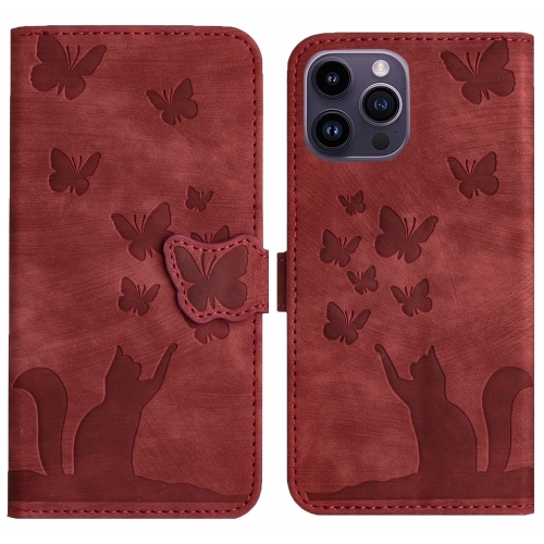 

For iPhone 12 Pro Max Butterfly Cat Embossing Flip Leather Phone Case(Red)