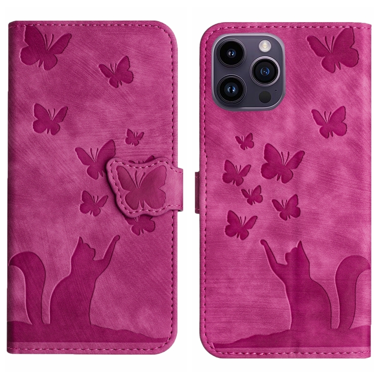 

For iPhone 12 Pro Max Butterfly Cat Embossing Flip Leather Phone Case(Pink)