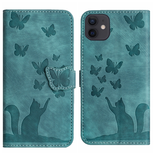 

For iPhone 12 mini Butterfly Cat Embossing Flip Leather Phone Case(Wathet)