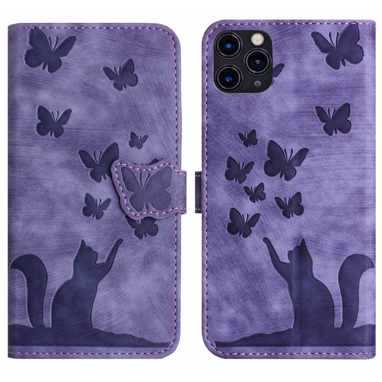 

For iPhone 11 Pro Max Butterfly Cat Embossing Flip Leather Phone Case(Purple)