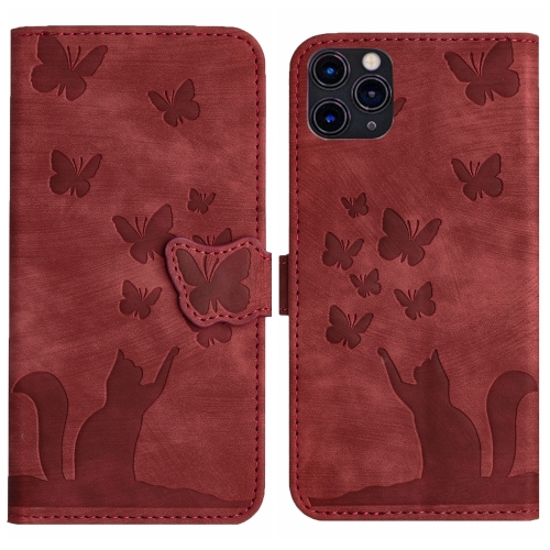 

For iPhone 11 Pro Max Butterfly Cat Embossing Flip Leather Phone Case(Red)