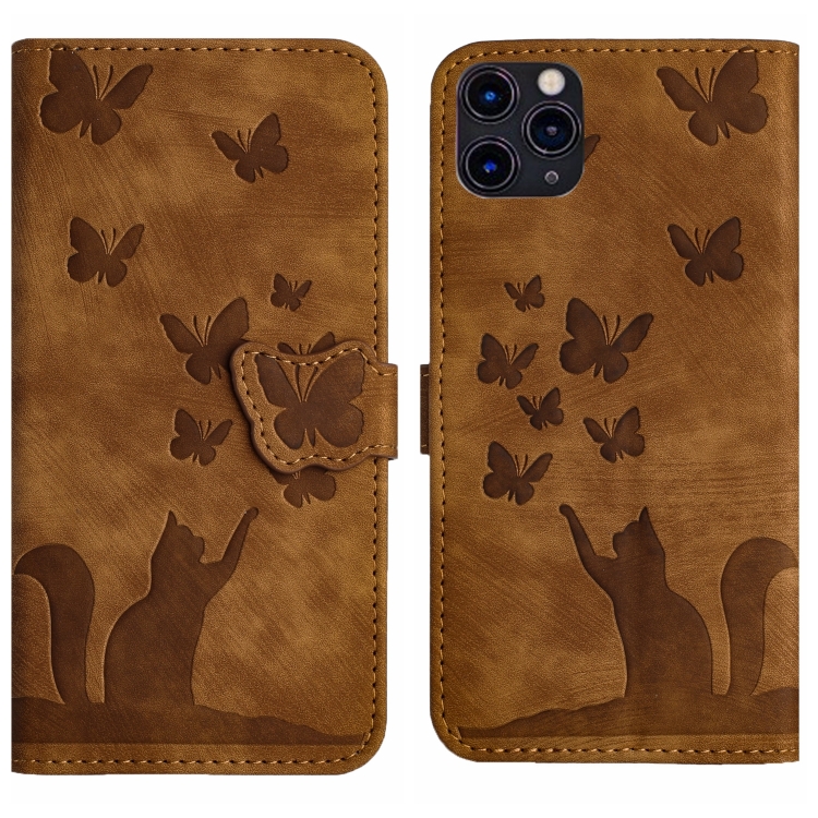 

For iPhone 11 Pro Max Butterfly Cat Embossing Flip Leather Phone Case(Brown)