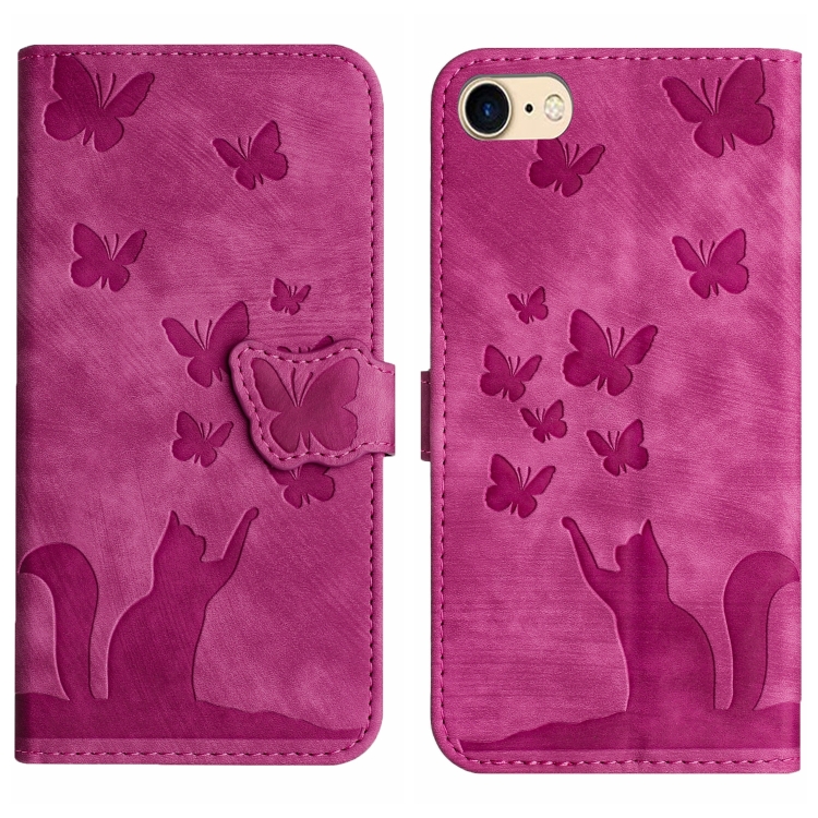 

For iPhone SE 2022 / 2020 / 8 / 7 Butterfly Cat Embossing Flip Leather Phone Case(Pink)