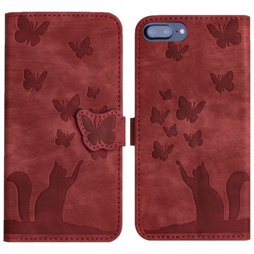 

For iPhone 8 Plus / 7 Plus Butterfly Cat Embossing Flip Leather Phone Case(Red)
