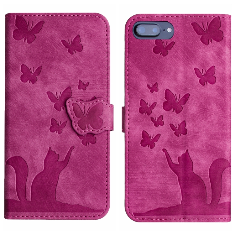 

For iPhone 8 Plus / 7 Plus Butterfly Cat Embossing Flip Leather Phone Case(Pink)
