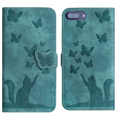 

For iPhone 8 Plus / 7 Plus Butterfly Cat Embossing Flip Leather Phone Case(Wathet)