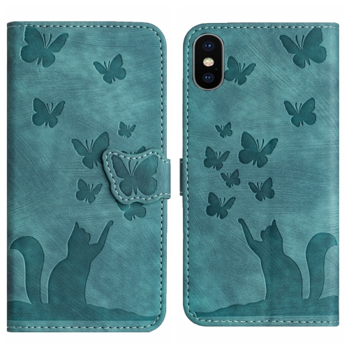 

For iPhone X / XS Butterfly Cat Embossing Flip Leather Phone Case(Wathet)