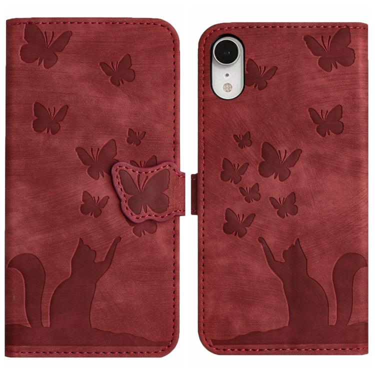 

For iPhone XR Butterfly Cat Embossing Flip Leather Phone Case(Red)