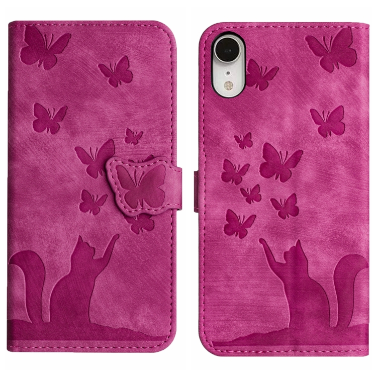 

For iPhone XR Butterfly Cat Embossing Flip Leather Phone Case(Pink)