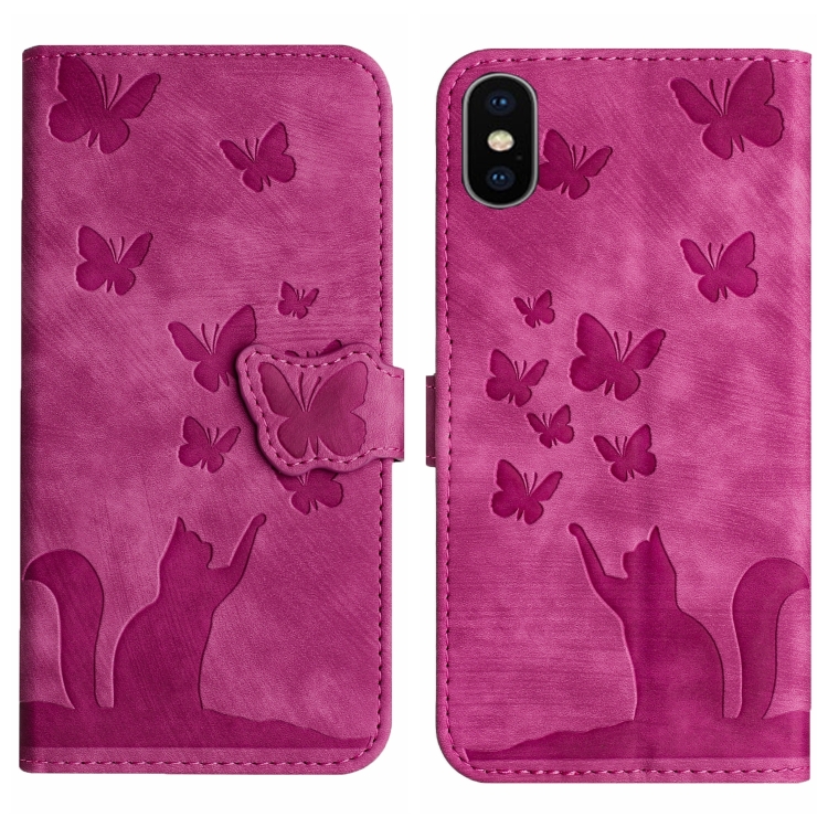 

For iPhone XS Max Butterfly Cat Embossing Flip Leather Phone Case(Pink)