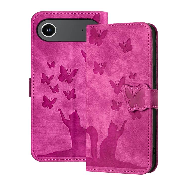 

For iPhone Air Butterfly Cat Embossing Flip Leather Phone Case(Pink)