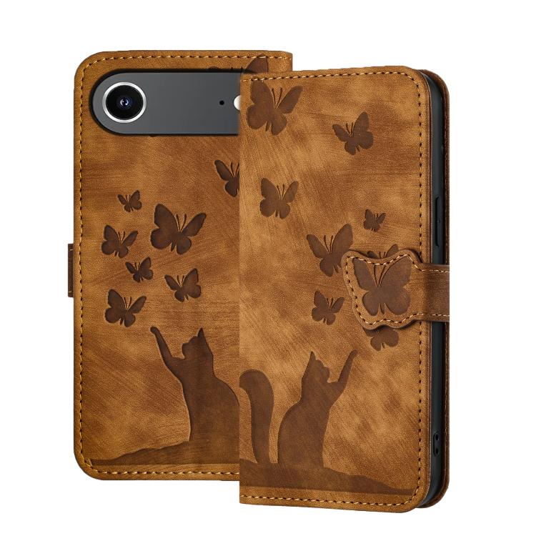 

For iPhone Air Butterfly Cat Embossing Flip Leather Phone Case(Brown)