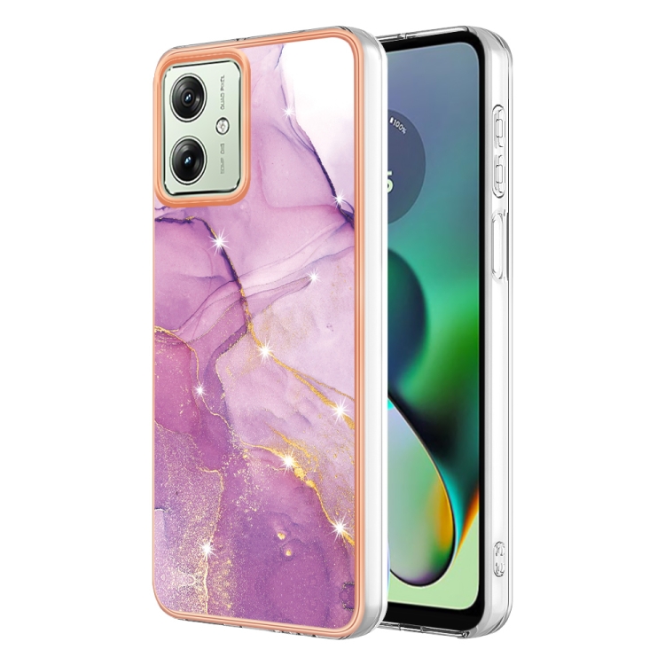 

For Motorola Moto G54 Electroplating Marble Dual-side IMD Phone Case(Purple 001)
