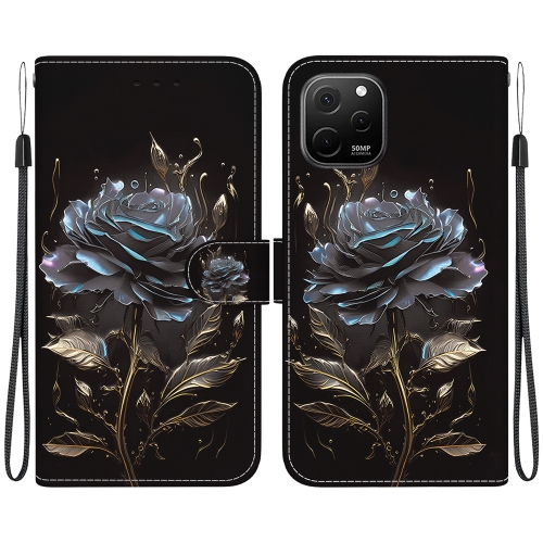 

For Huawei nova Y61 / Enjoy 50z Crystal Texture Colored Drawing Leather Phone Case(Black Rose)