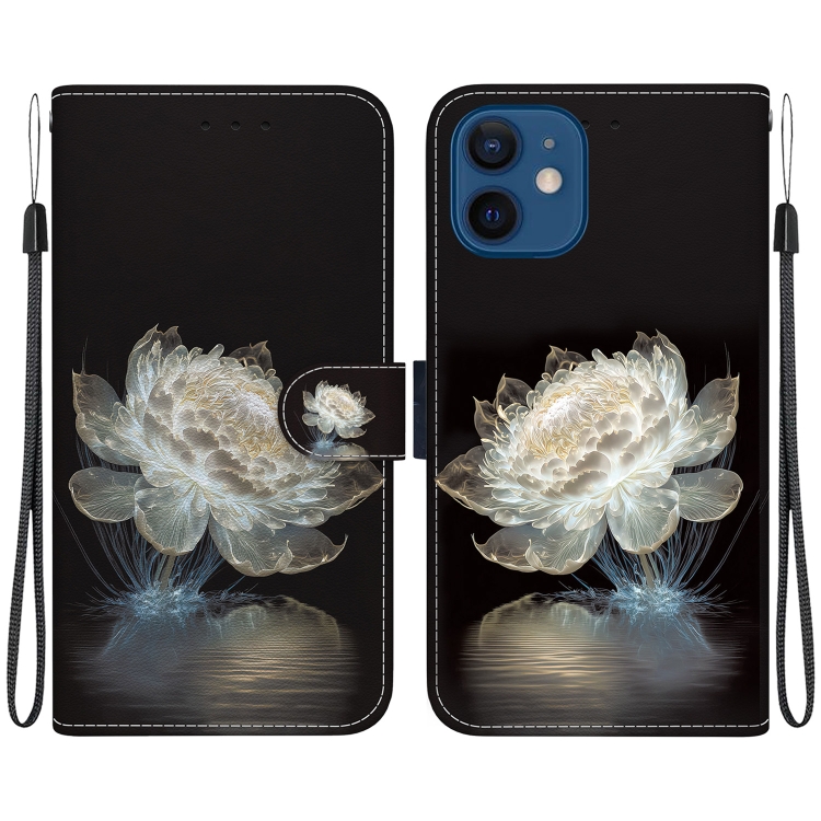 

For iPhone 12 mini Crystal Texture Colored Drawing Leather Phone Case(Crystal Peony)