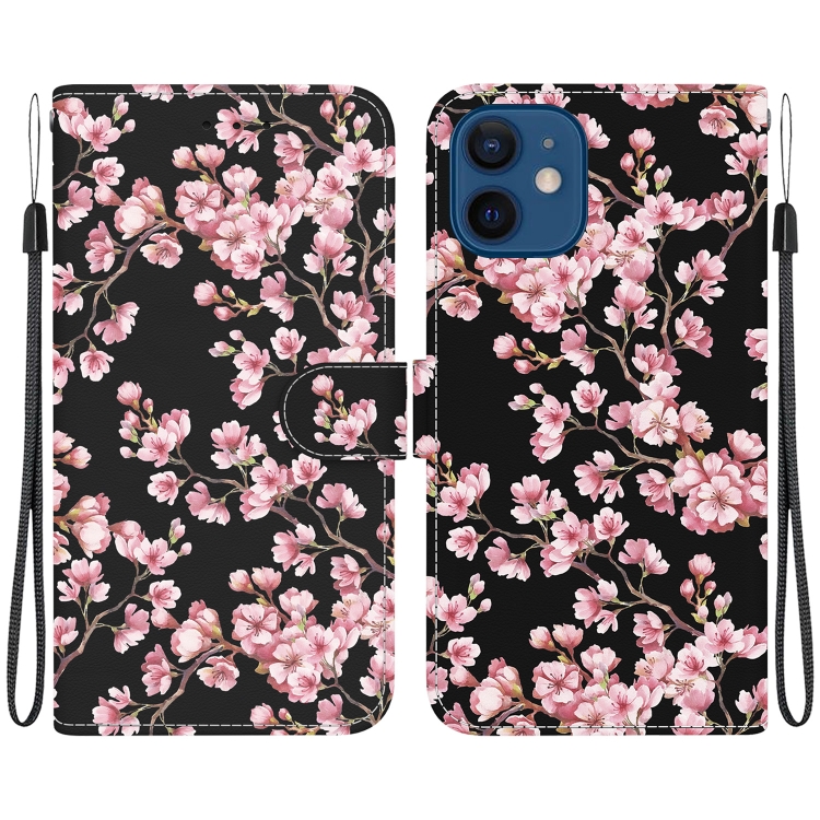 

For iPhone 12 mini Crystal Texture Colored Drawing Leather Phone Case(Plum Bossom)
