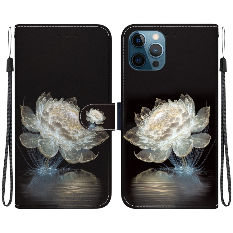 

For iPhone 12 / 12 Pro Crystal Texture Colored Drawing Leather Phone Case(Crystal Peony)