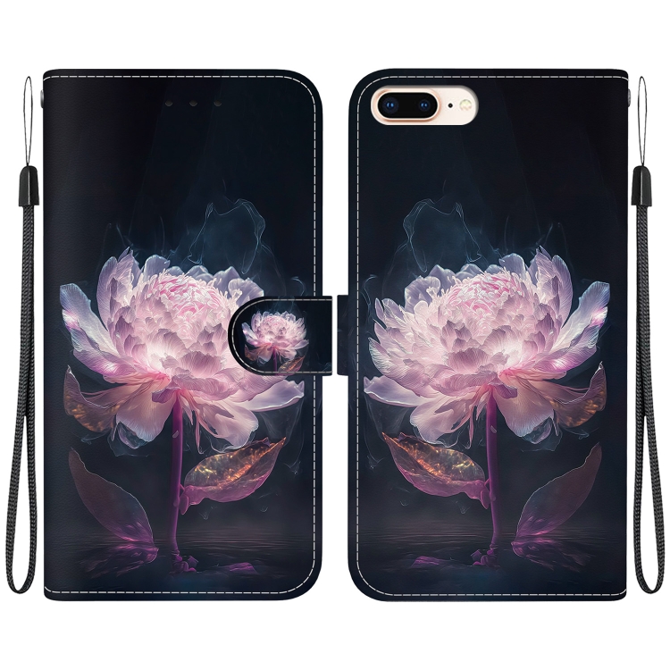 

For iPhone 8 Plus / 7 Plus Crystal Texture Colored Drawing Leather Phone Case(Purple Peony)