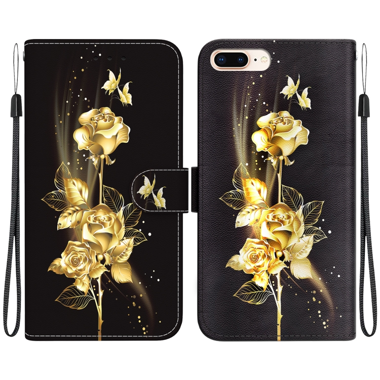 

For iPhone 8 Plus / 7 Plus Crystal Texture Colored Drawing Leather Phone Case(Gold Butterfly Rose)