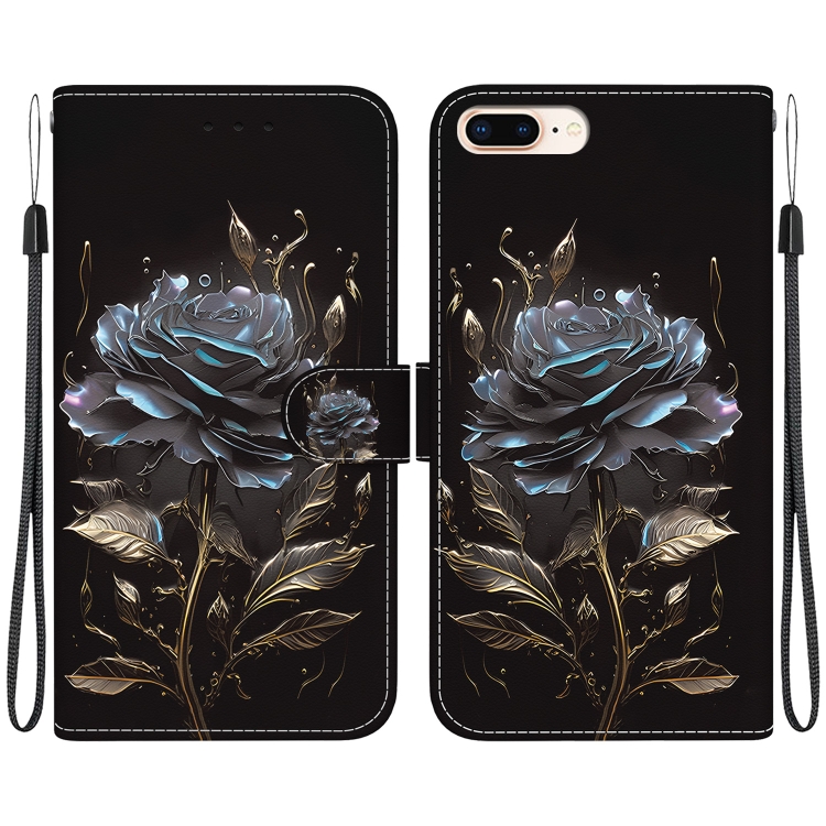 

For iPhone 8 Plus / 7 Plus Crystal Texture Colored Drawing Leather Phone Case(Black Rose)