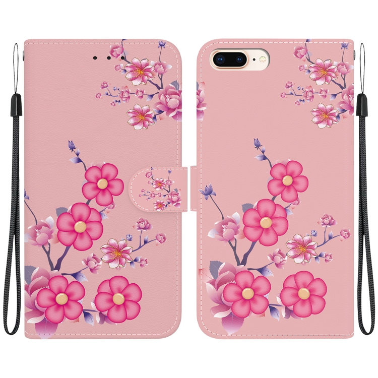 

For iPhone 8 Plus / 7 Plus Crystal Texture Colored Drawing Leather Phone Case(Cherry Blossoms)