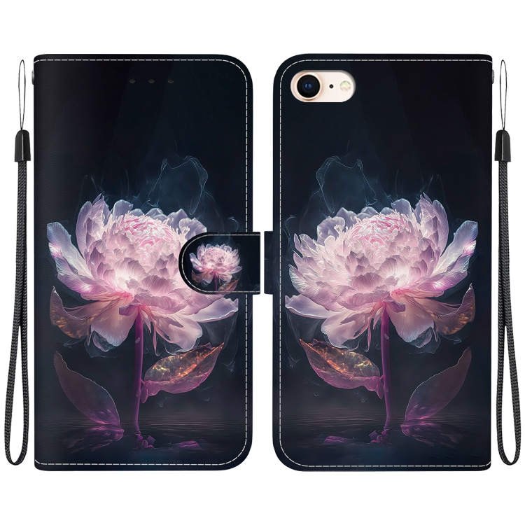 

For iPhone SE 2022 / SE 2020 Crystal Texture Colored Drawing Leather Phone Case(Purple Peony)