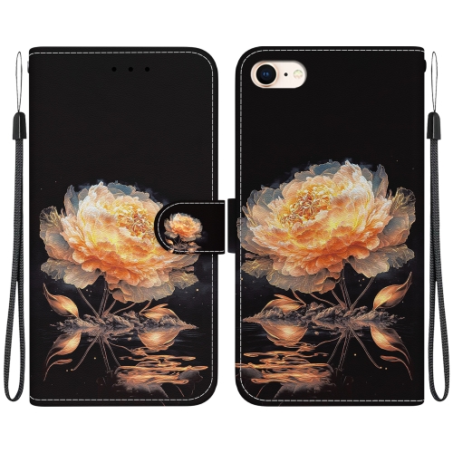 

For iPhone SE 2022 / SE 2020 Crystal Texture Colored Drawing Leather Phone Case(Gold Peony)