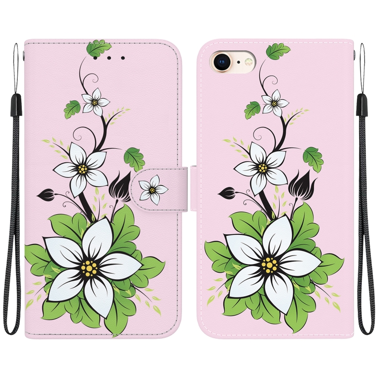 

For iPhone SE 2022 / SE 2020 Crystal Texture Colored Drawing Leather Phone Case(Lily)