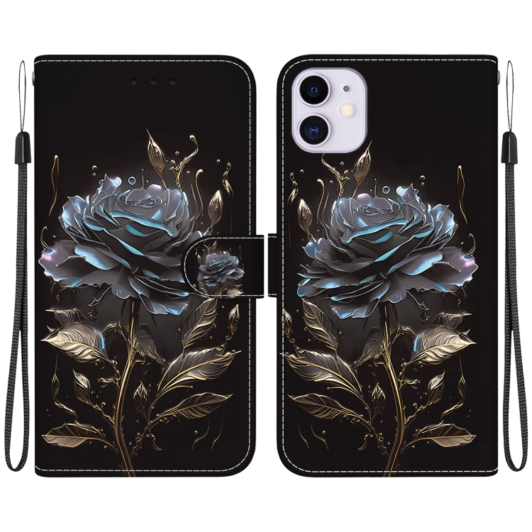 

For iPhone 11 Crystal Texture Colored Drawing Leather Phone Case(Black Rose)
