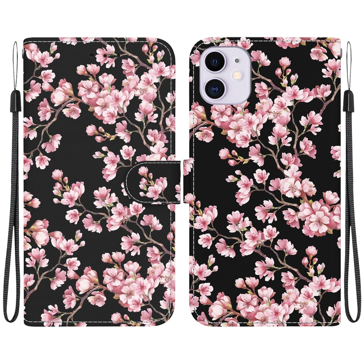 

For iPhone 11 Crystal Texture Colored Drawing Leather Phone Case(Plum Bossom)