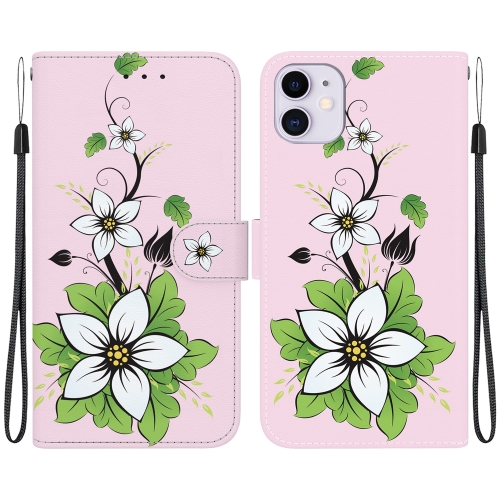 

For iPhone 11 Crystal Texture Colored Drawing Leather Phone Case(Lily)