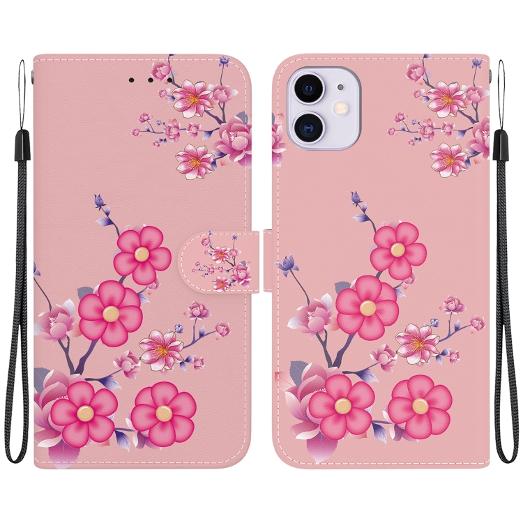 

For iPhone 11 Crystal Texture Colored Drawing Leather Phone Case(Cherry Blossoms)