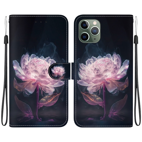 

For iPhone 11 Pro Crystal Texture Colored Drawing Leather Phone Case(Purple Peony)