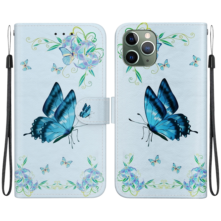 

For iPhone 11 Pro Crystal Texture Colored Drawing Leather Phone Case(Blue Pansies)