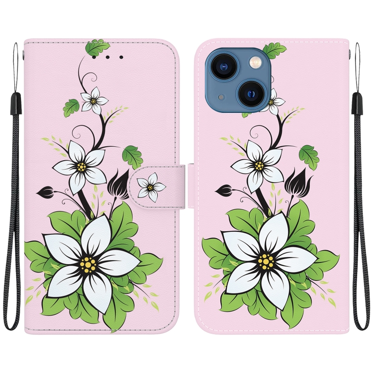 

For iPhone 13 Crystal Texture Colored Drawing Leather Phone Case(Lily)