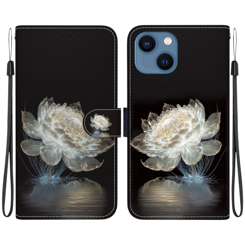 

For iPhone 14 Crystal Texture Colored Drawing Leather Phone Case(Crystal Peony)