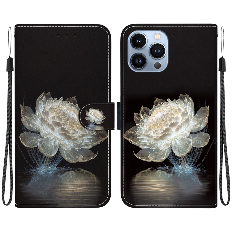 

For iPhone 14 Pro Crystal Texture Colored Drawing Leather Phone Case(Crystal Peony)