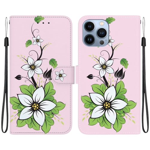 

For iPhone 14 Pro Crystal Texture Colored Drawing Leather Phone Case(Blue Pansies)