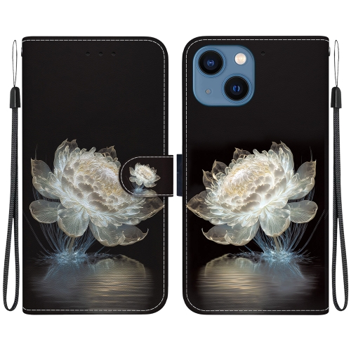 

For iPhone 15 Plus Crystal Texture Colored Drawing Leather Phone Case(Crystal Peony)