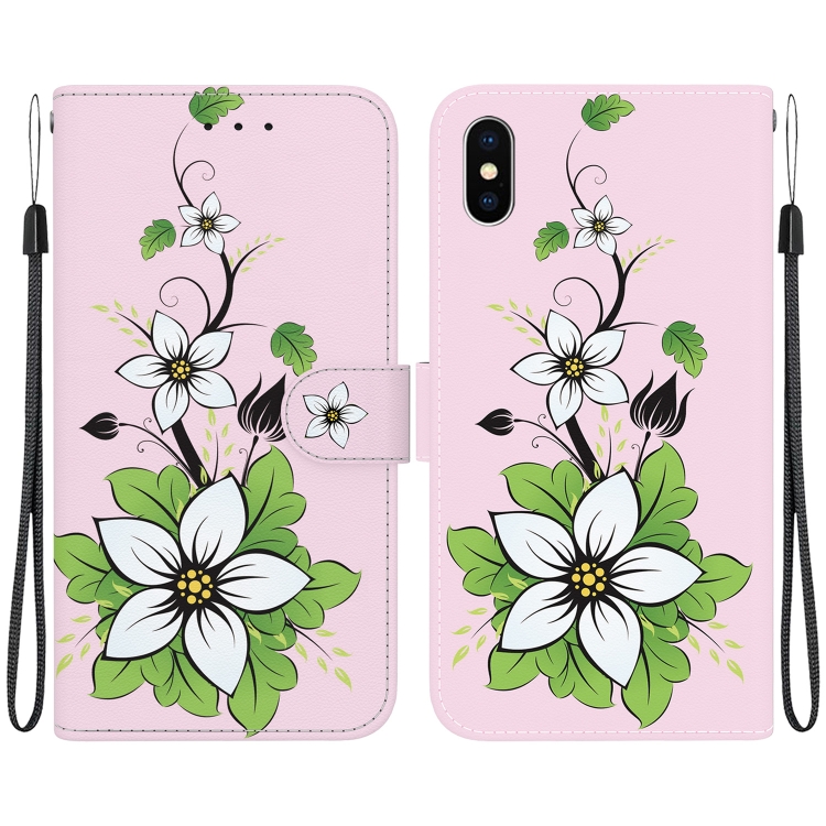 

For iPhone XS / X Crystal Texture Colored Drawing Leather Phone Case(Lily)